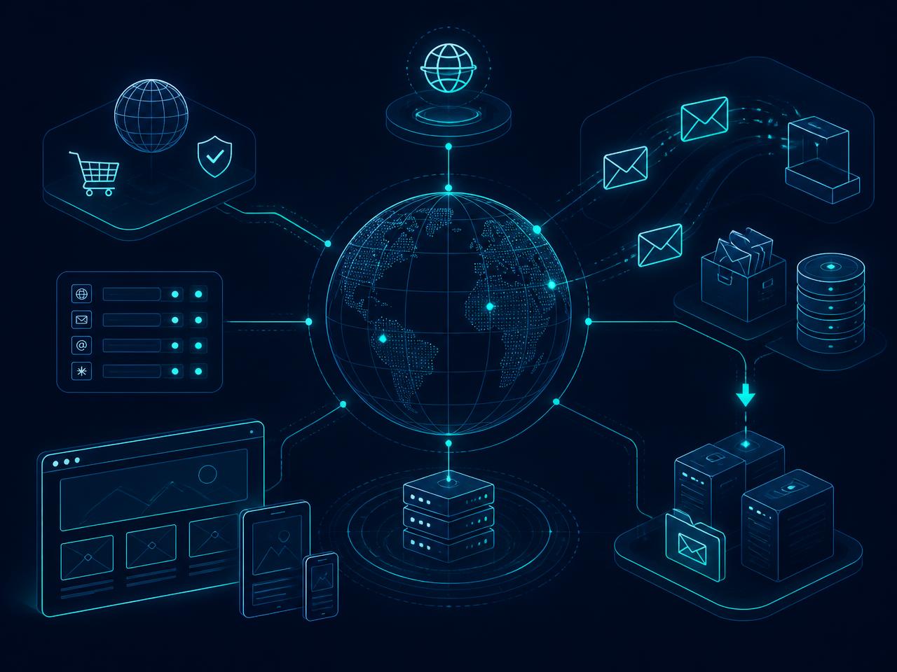 Infografika správy domén, emailů a webu